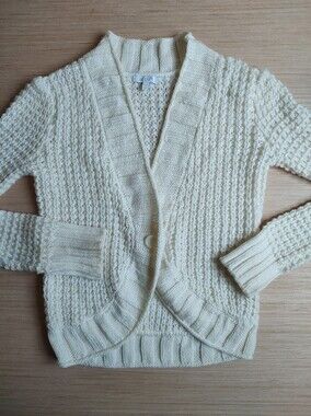 Delia's Knit Cardigan Wool Blend One Button Cream Ivory Long Sleeve Fisherman M